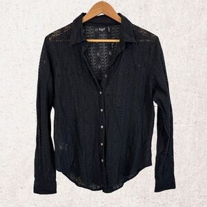 Cruel Girl Black Ribbed Notched Collar Button Down Shirt